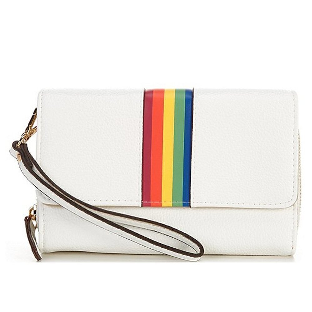 Landry Rainbow Striped Work Wearable Wallet Crossbody White Red Yellow Clutch